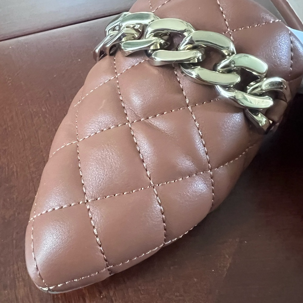 Madden Girl Tan Quilted Mules with Gold Chain - Picture 3 of 6